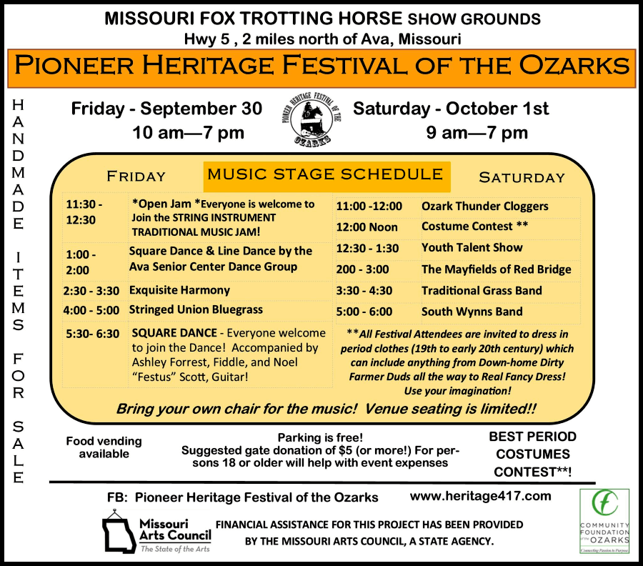 Pioneer Heritage Festival Schedule Pioneer Heritage Festival Schedule